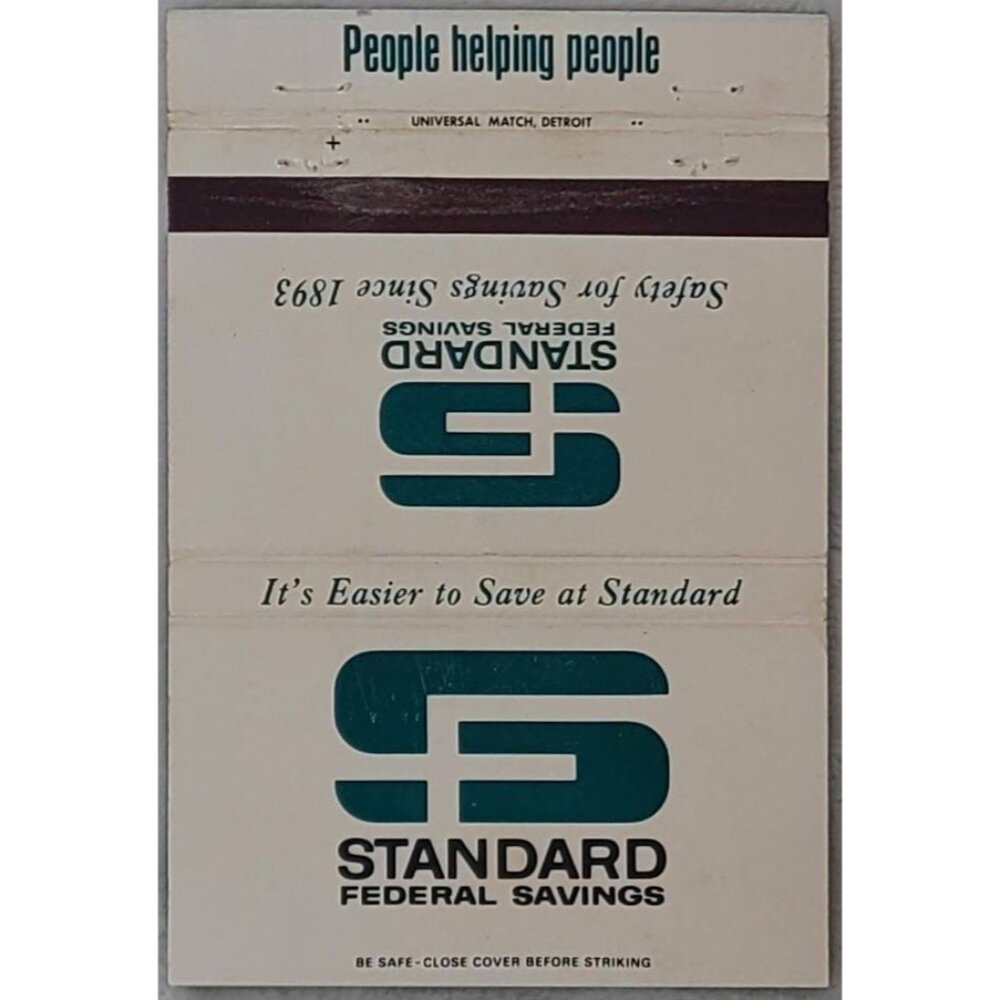 Vintage Standard Federal Savings Matchbook Cover Detroit Michigan MI